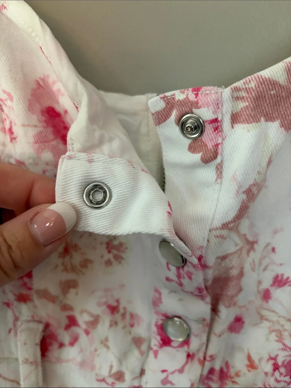 For Love & Lemons Weston Floral Denim Mini Dress Medium White Pink
